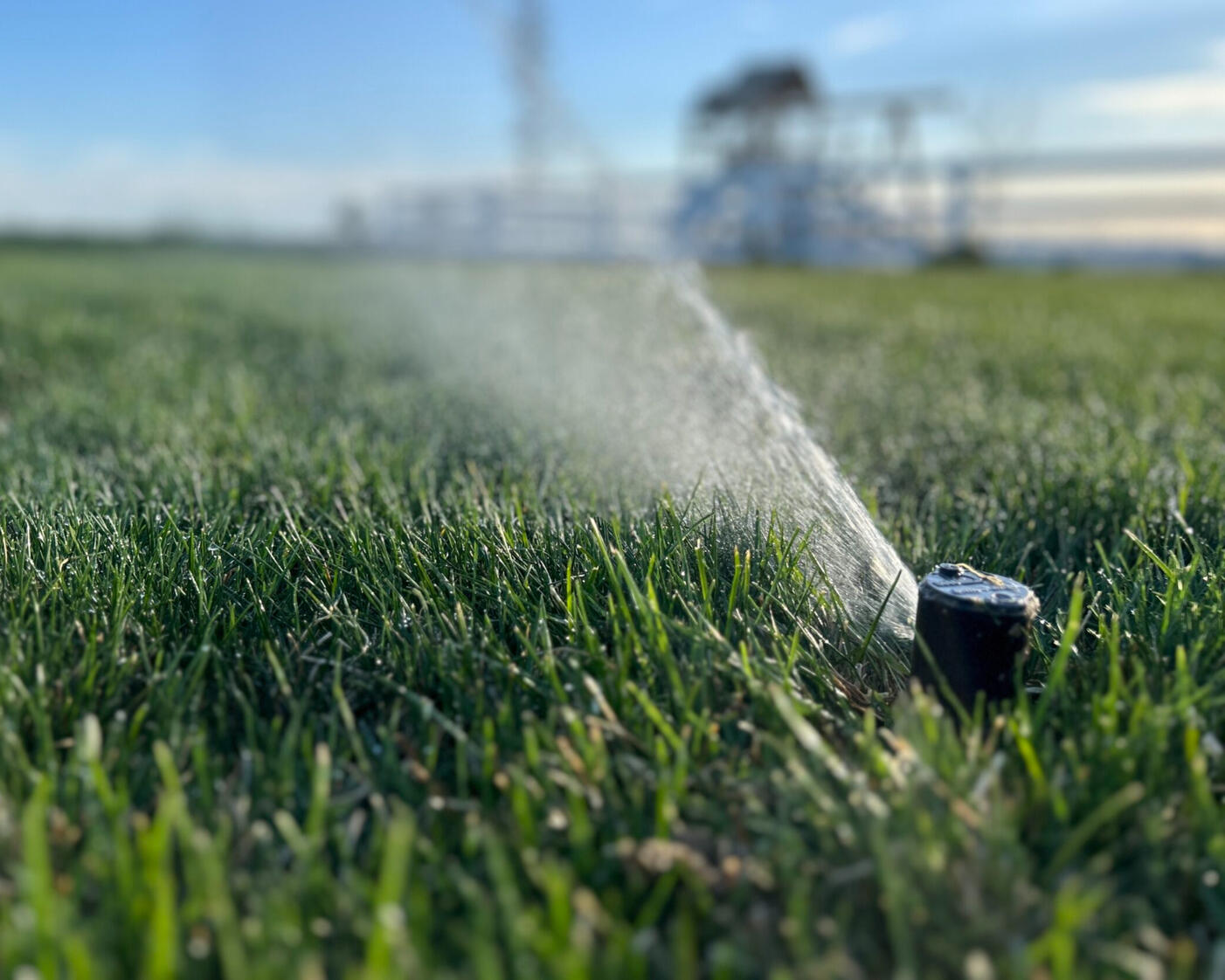 Irrigation System Repair Sprinkler head spraying evenly from turf in Longview, Texas. Client was serviced for an irrigation system repair.